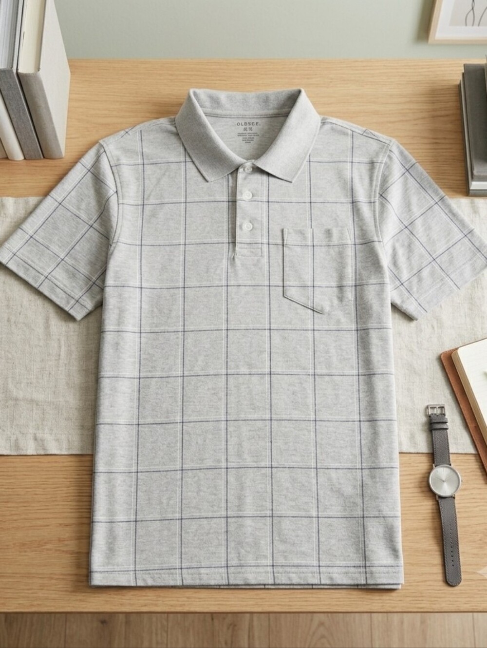 George Beige Polo with Dark Windowpane